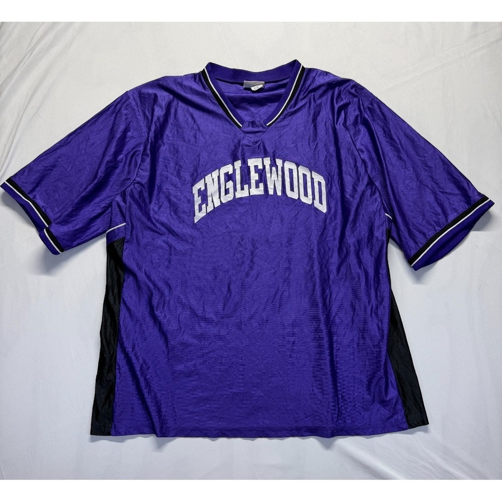 Teamwork Athletic Apparel Jersey Mens 3XL Purple Black V Neck Graphic Englewood
